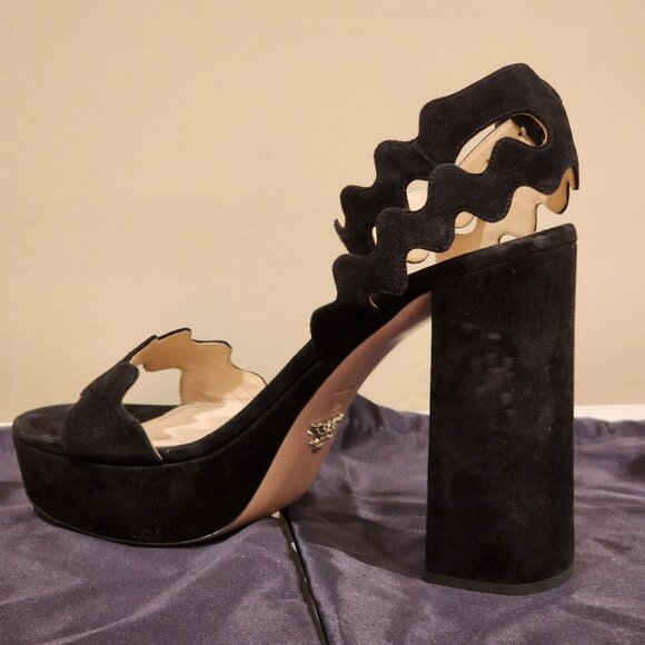 Excellent EU39 PRADA Platform Sandal Black Suede Scalloped - Picture 3 of 8